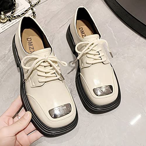 Women Casual Shoes Fashion Spring New Pattern Round Toe Thick Heel Square Heel Comfortable Shoes Casual Shoes for Women 7 White