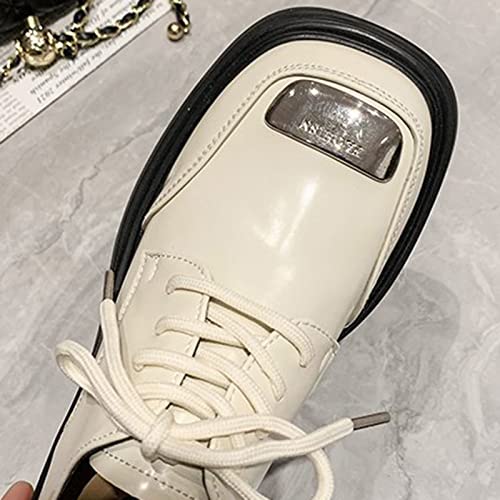 Women Casual Shoes Fashion Spring New Pattern Round Toe Thick Heel Square Heel Comfortable Shoes Casual Shoes for Women 7 White