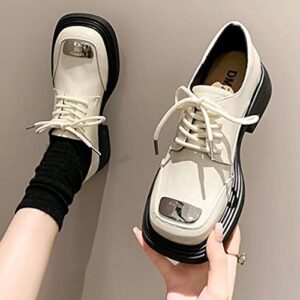 Women Casual Shoes Fashion Spring New Pattern Round Toe Thick Heel Square Heel Comfortable Shoes Casual Shoes for Women 7 White