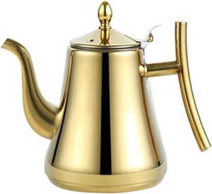 tea kettle with infuser for loose tea stainless steel stovetop tea kettle, coffee pot with filter stylish appearance, suitable for restaurant office (color : golden, size : 1.5l)