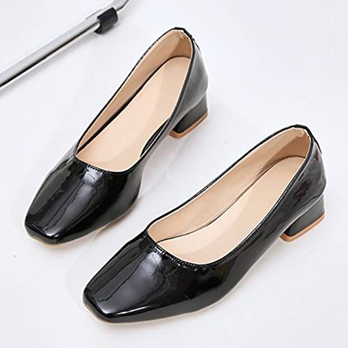 Women Casual Shoes Fashion Square Toe Office Shoes Comfortable Square Heel Thick Heel Slip On Woman Shoes Sandals Black