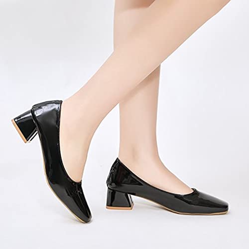 Women Casual Shoes Fashion Square Toe Office Shoes Comfortable Square Heel Thick Heel Slip On Woman Shoes Sandals Black