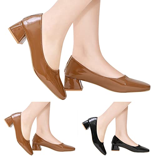 Women Casual Shoes Fashion Square Toe Office Shoes Comfortable Square Heel Thick Heel Slip On Woman Shoes Sandals Black