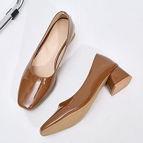 Women Casual Shoes Fashion Square Toe Office Shoes Comfortable Square Heel Thick Heel Slip On Slip on Womens Shoes Business Casual Brown