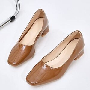 Women Casual Shoes Fashion Square Toe Office Shoes Comfortable Square Heel Thick Heel Slip On Slip on Womens Shoes Business Casual Brown