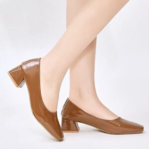 Women Casual Shoes Fashion Square Toe Office Shoes Comfortable Square Heel Thick Heel Slip On Slip on Womens Shoes Business Casual Brown