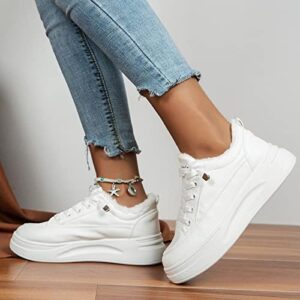 Ladies Fashion Solid Color Leather Plush Warm Lace Up Thick Soled Casual Shoes Women Shoes Casual Sandals White