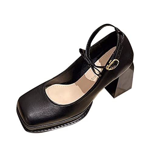 Women Casual Shoes Fashion Square Toe High Heel Thick Heel Square Heel Comfortable Simple Spring New Pattern Shoes Size 8 Womens Shoes Casual Black