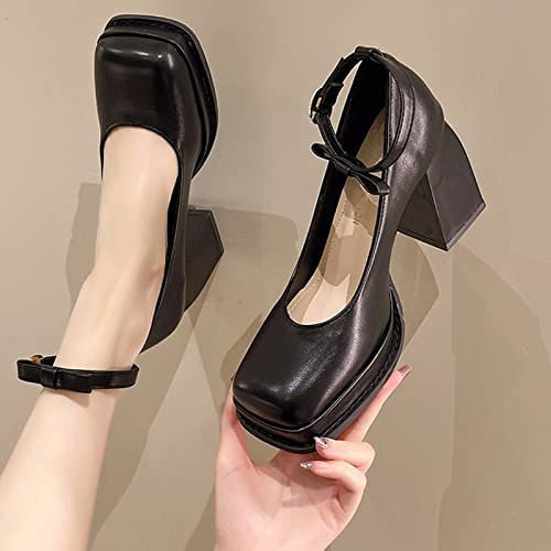 Women Casual Shoes Fashion Square Toe High Heel Thick Heel Square Heel Comfortable Simple Spring New Pattern Shoes Size 8 Womens Shoes Casual Black