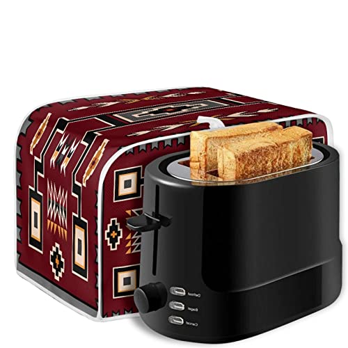 Salabomia Aztec Bread Toaster Cover 4 Slice Red, Washable Bread Toaster Oven Dustproof Cover, Small Decorative Bread Maker Cover, Anti Fingerprint Toaster Covers