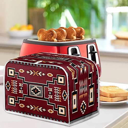 Salabomia Aztec Bread Toaster Cover 4 Slice Red, Washable Bread Toaster Oven Dustproof Cover, Small Decorative Bread Maker Cover, Anti Fingerprint Toaster Covers