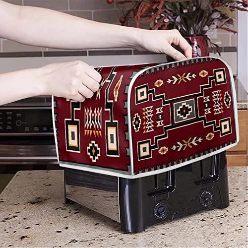 Salabomia Aztec Bread Toaster Cover 4 Slice Red, Washable Bread Toaster Oven Dustproof Cover, Small Decorative Bread Maker Cover, Anti Fingerprint Toaster Covers