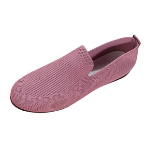 ladies fashion solid color breathable knitting comfortable flat casual shoes business wedges women pink