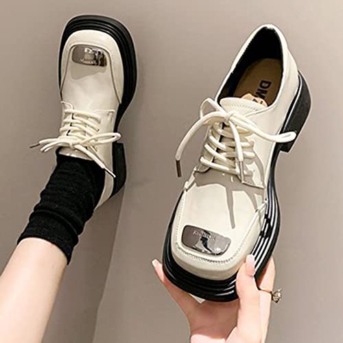 Women Casual Shoes Fashion Spring New Pattern Round Toe Thick Heel Square Heel Comfortable Shoes Womens Shoes Size 8 Dress Casual White