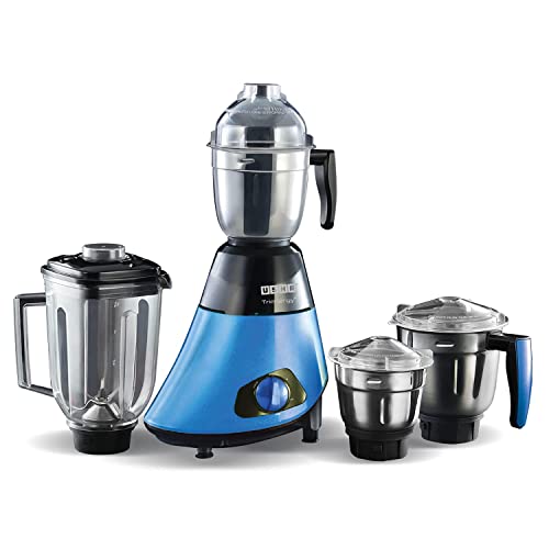 Usha Trienergy+ 800 Watt Powerful 100% Copper Motor 4 Jar Mixer Grinder with Unique QuadriFlow Square Blender Jar for Faster Grinding and Smooth Blending || 5 Years Warranty on Motor (Blue)