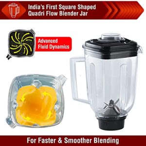 Usha Trienergy+ 800 Watt Powerful 100% Copper Motor 4 Jar Mixer Grinder with Unique QuadriFlow Square Blender Jar for Faster Grinding and Smooth Blending || 5 Years Warranty on Motor (Blue)