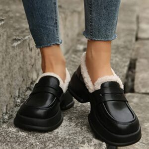 Ladies British Style Solid Color Leather Plush Warm Thick Soled Casual Shoes Casual Womens Shoes Size 8 Black