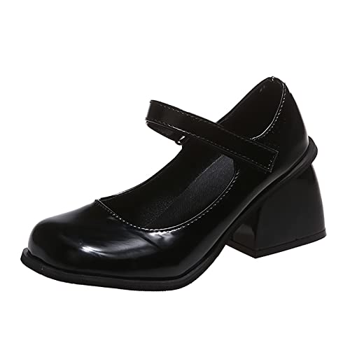 Leisure Women Artificial Leather Solid Color Autumn Thick Sole Square Heels Slip On Lazy People Round Toe Shoes Womens Sandals No Heels Black