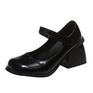 leisure women artificial leather solid color autumn thick sole square heels slip on lazy people round toe shoes casual shoes women 9 black