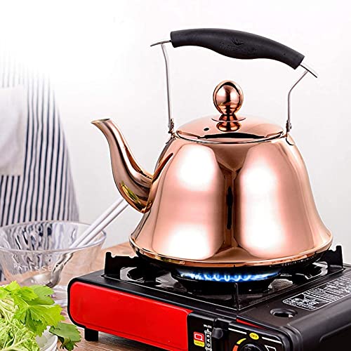 Rose Gold Whistle Tea Kettle for Stove Top Stainless Steel Kettle, Tea Kettle with Heat-Resistant Handle, (Size : 5L)