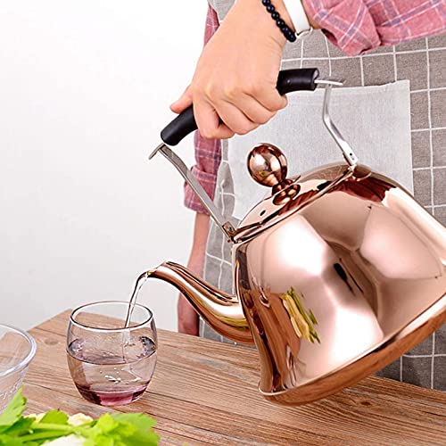 Rose Gold Whistle Tea Kettle for Stove Top Stainless Steel Kettle, Tea Kettle with Heat-Resistant Handle, (Size : 5L)