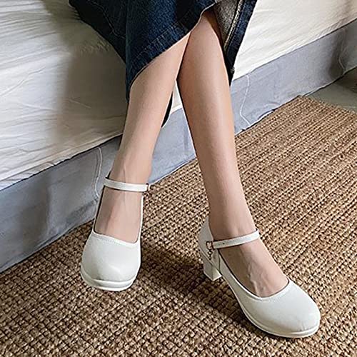 Buckle Casual Thick High Shoe Work Strap Platform Women Heel Pumps Womens Rhinestone Casual Shoes Size 9 Womens Shoes Casual White