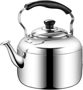 whistle teapot anti-scalding handle stainless steel, 4l capacity silver tea kettle simple design suitable for all stoves in the kitchen