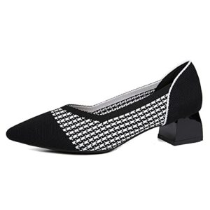 Women Casual Shoes Fashion New Spring Summer Pointed Breathable Comfortable Thick Heel Square Heel Casual Shoes for Women 7 White