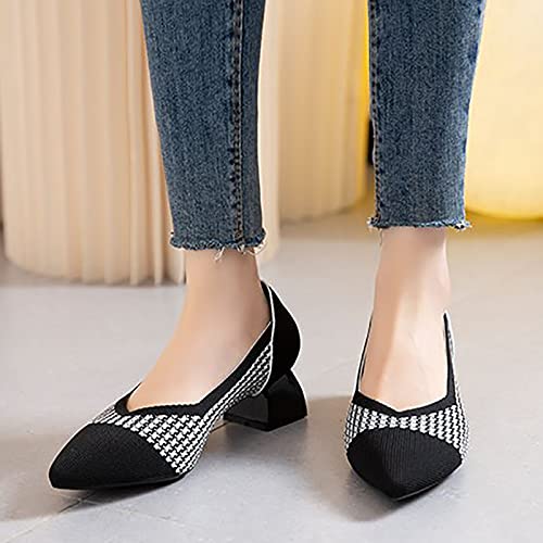 Women Casual Shoes Fashion New Spring Summer Pointed Breathable Comfortable Thick Heel Square Heel Casual Shoes for Women 7 White