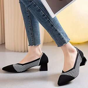 Women Casual Shoes Fashion New Spring Summer Pointed Breathable Comfortable Thick Heel Square Heel Casual Shoes for Women 7 White