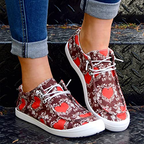 Women Shoes Casual Valentine Day Love Printing Sports Shoes Canvas Fashion Casual Shoes Casual Sandal for Women Red