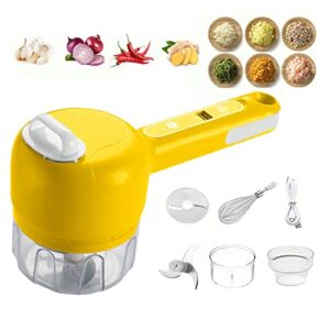 new 4 in 1 portable electric vegetable cutter set, multifunction food mini slicer, rechargeable wireless food processor, electric egg beater (yellow)