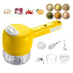 New 4 in 1 Portable Electric Vegetable Cutter Set, Multifunction Food Mini Slicer, Rechargeable Wireless Food Processor, Electric Egg Beater (Yellow)