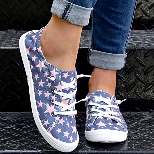 Women Shoes Casual Star Print Sports Shoes Canvas Fashion Casual Shoes Business Casual Shoes Women Wide Blue