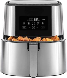touch digital air fryer, 5 qt, stainless steel, with 4 built-in cooking functions, built-in led, intuitive digital control, suitable for dining room or kitchen etc, silver