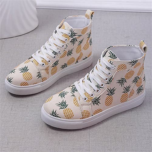 Fashion Women Casual Shoes Flat High Top Lace Strawberry Pineapple Pattern Casual Comfortable Casual Shoes Casual Womens Shoes Wide Width