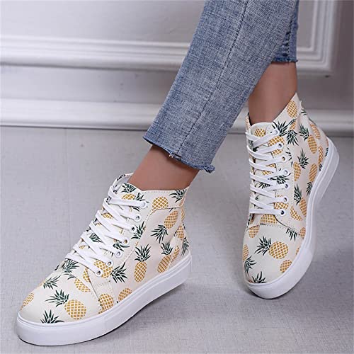 Fashion Women Casual Shoes Flat High Top Lace Strawberry Pineapple Pattern Casual Comfortable Casual Shoes Casual Womens Shoes Wide Width