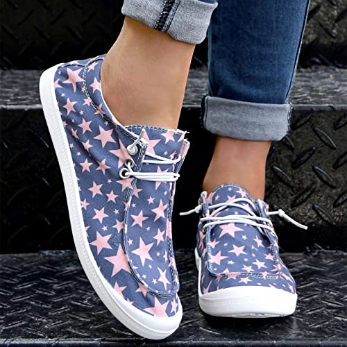 Women Shoes Casual Star Print Sports Shoes Canvas Fashion Casual Shoes Woman's Sandals Size 9 Blue