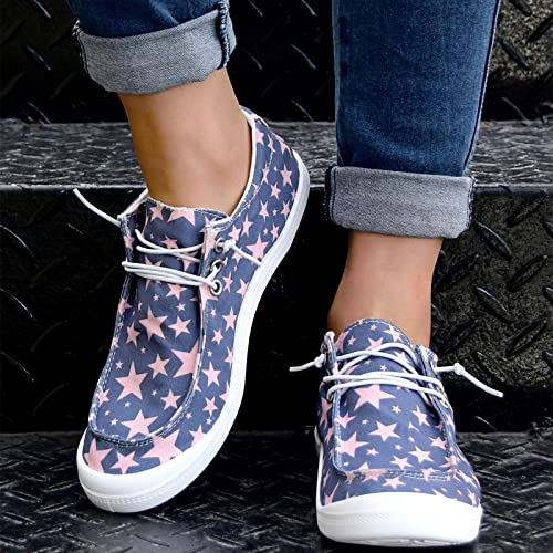 Women Shoes Casual Star Print Sports Shoes Canvas Fashion Casual Shoes Woman's Sandals Size 9 Blue