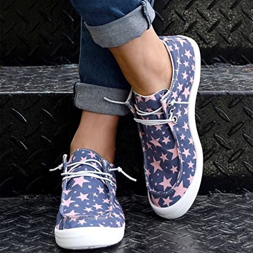 Women Shoes Casual Star Print Sports Shoes Canvas Fashion Casual Shoes Woman's Sandals Size 9 Blue