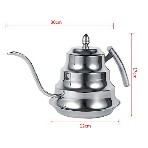 XPSSJMU 1.2L Pour Over Coffee Kettle Stainless Steel Gooseneck Tea Kettle for Drip Coffee French Press and Tea for Home Restaurant(Silver)