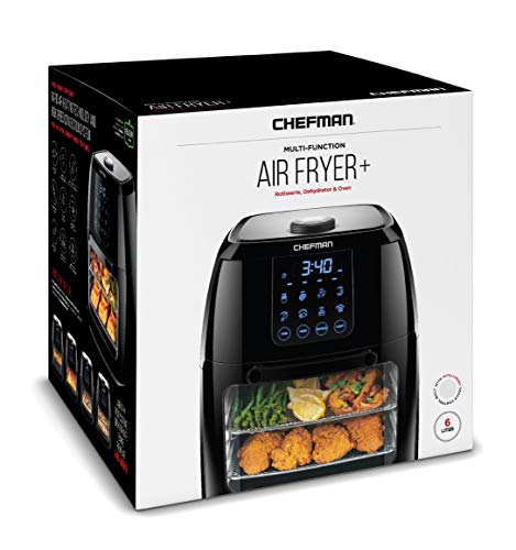 Chefman 6.3-Qt 4-In-1 Digital Air Fryer+, Rotisserie, Dehydrator, Convection Oven, XL Family Size, 8 Touch Screen Presets, BPA-Free, Auto Shutoff, Accessories Included, Black