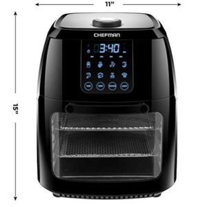 Chefman 6.3-Qt 4-In-1 Digital Air Fryer+, Rotisserie, Dehydrator, Convection Oven, XL Family Size, 8 Touch Screen Presets, BPA-Free, Auto Shutoff, Accessories Included, Black