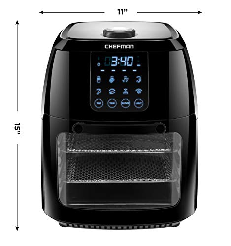 Chefman 6.3-Qt 4-In-1 Digital Air Fryer+, Rotisserie, Dehydrator, Convection Oven, XL Family Size, 8 Touch Screen Presets, BPA-Free, Auto Shutoff, Accessories Included, Black