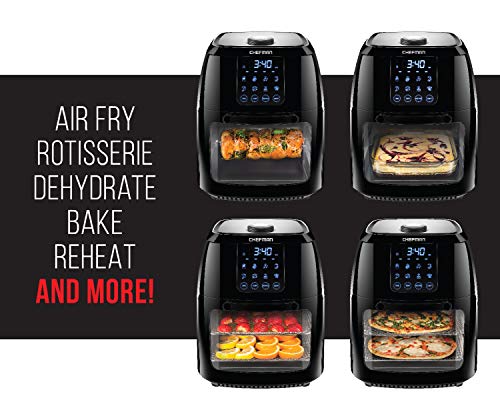 Chefman 6.3-Qt 4-In-1 Digital Air Fryer+, Rotisserie, Dehydrator, Convection Oven, XL Family Size, 8 Touch Screen Presets, BPA-Free, Auto Shutoff, Accessories Included, Black