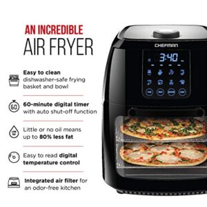 Chefman 6.3-Qt 4-In-1 Digital Air Fryer+, Rotisserie, Dehydrator, Convection Oven, XL Family Size, 8 Touch Screen Presets, BPA-Free, Auto Shutoff, Accessories Included, Black