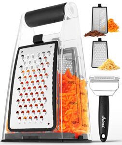 joined cheese grater with container – box grater cheese shredder lemon zester grater – cheese grater with handle – graters for kitchen stainless steel food grater – hand grater and vegetable peeler