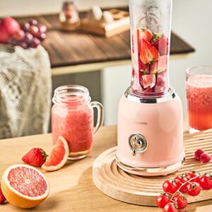 Personal Blender, REDMOND Powerful Smoothie Blender with 2 Portable Bottle 2 Speed Control & Pulse Function 6 Stainless Steel Blades, BPA Free (pink)