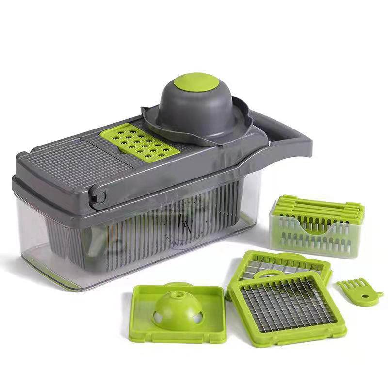 KITCHEN NEEDS 12 In 1 Multifunctional Manual Vegetable Slicer, Veggie Cutter, Very Sharp blades, Gray