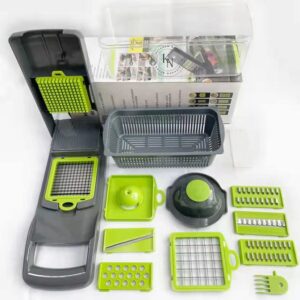 KITCHEN NEEDS 12 In 1 Multifunctional Manual Vegetable Slicer, Veggie Cutter, Very Sharp blades, Gray